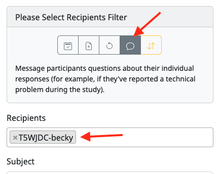 Contact Participants page after clicking "Send message to this family".