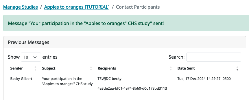 Confirmation that message has been sent