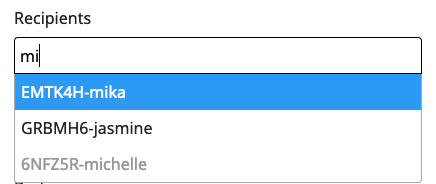 Selecting recipients on contact participants page