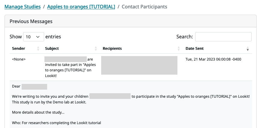 View message body on contact participants page