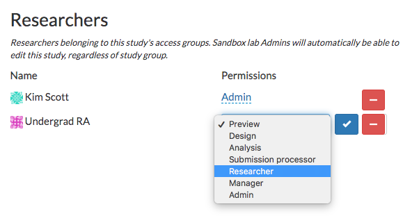Editing researcher permissions