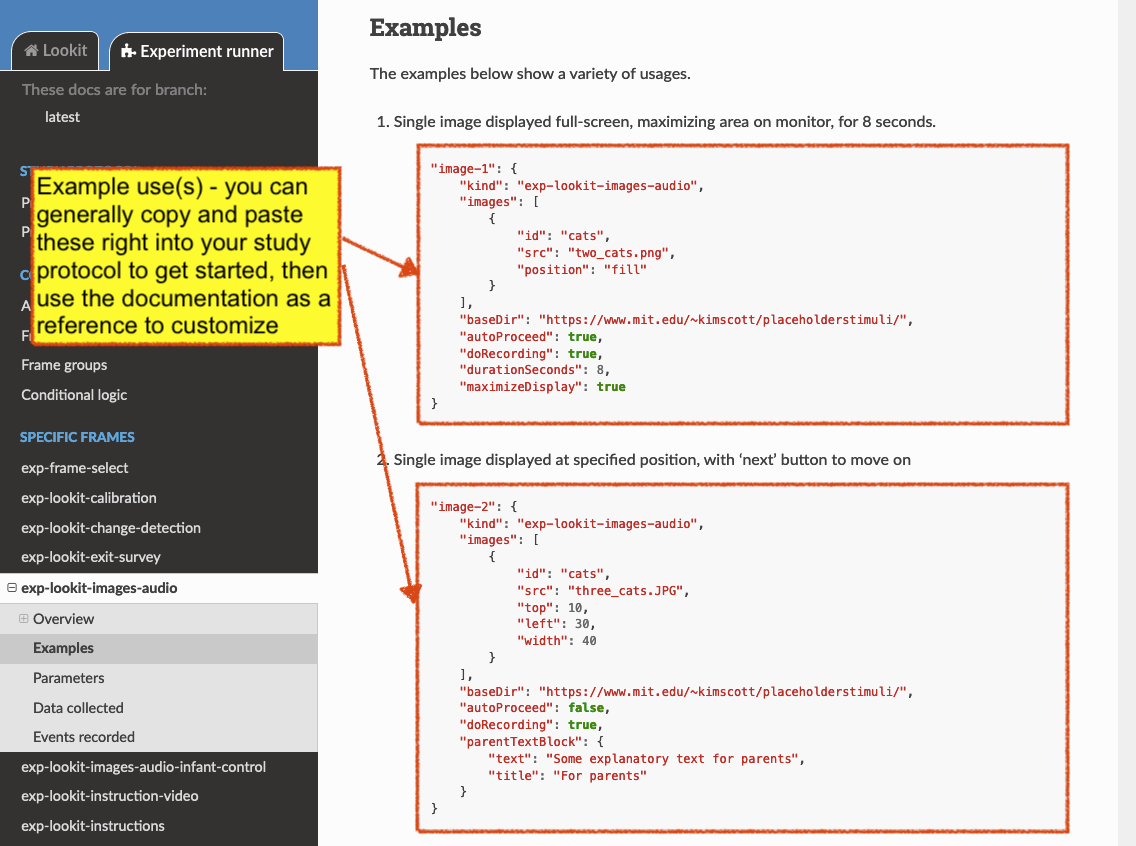 Annotated frame documentation page - examples
