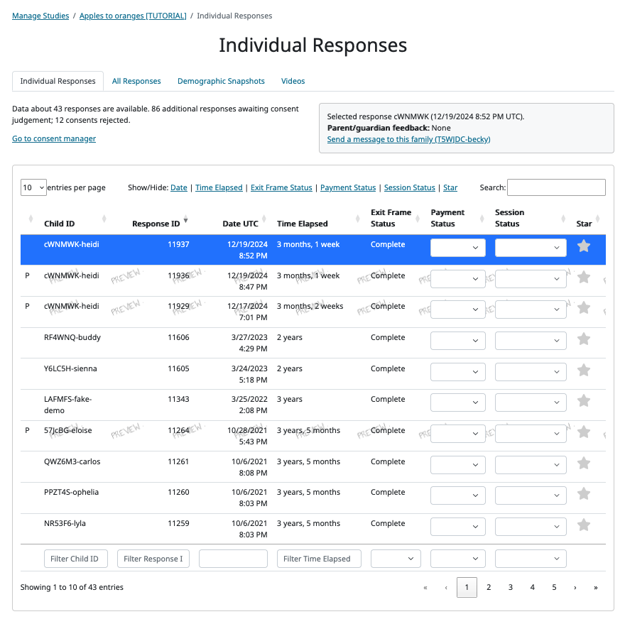Individual responses view - top of page.
