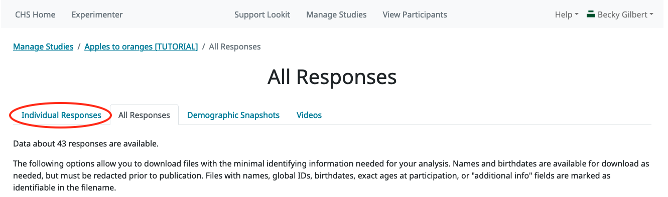 Individual responses tab