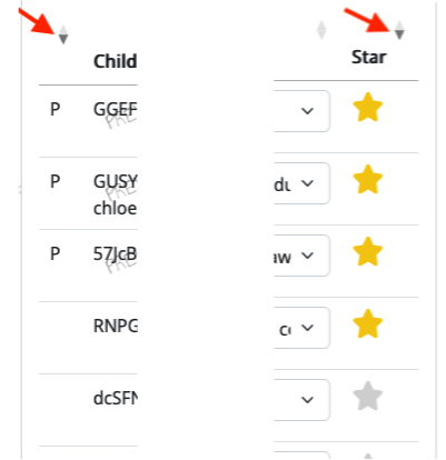 Individual responses table sorting on the preview and star columns.
