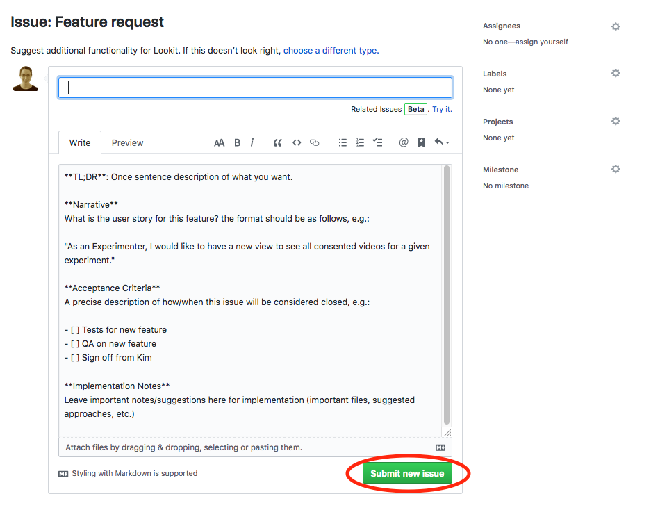 Fill out issue template on GitHub