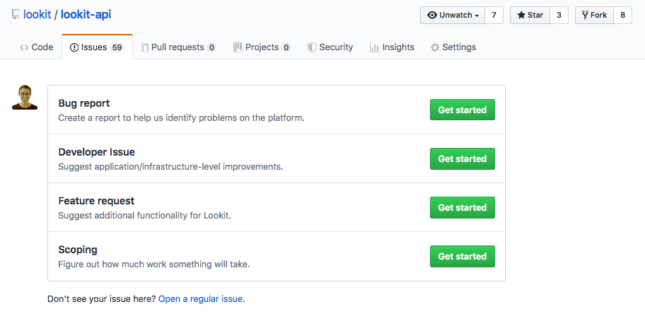 Select issue type on GitHub