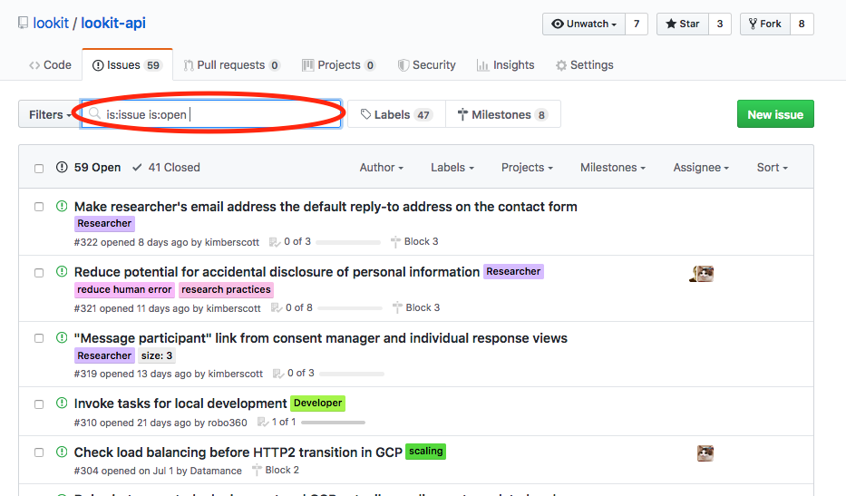 Search issues on GitHub