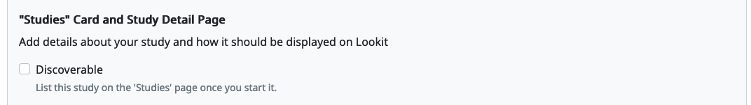 Study discoverability checkbox.