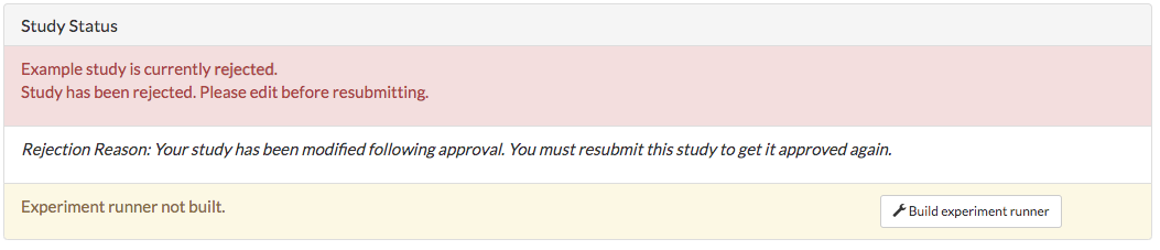 Study rejected status displayed without option to edit