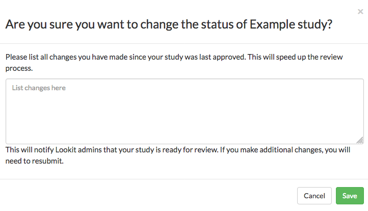 Form prompting for comments when submitting study