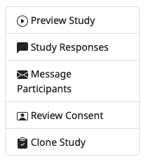 Study detail buttons with researcher access.