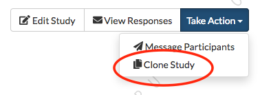 Clone study button on study detail page