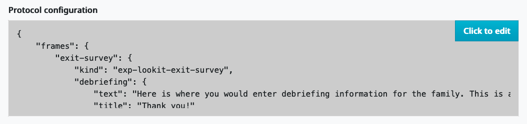 JSON as shown on study edit view