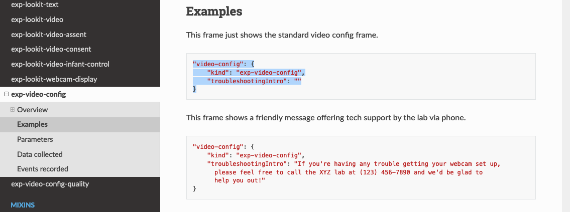 Exp-video-config frame docs