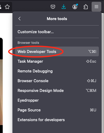 Firefox web developer tools
