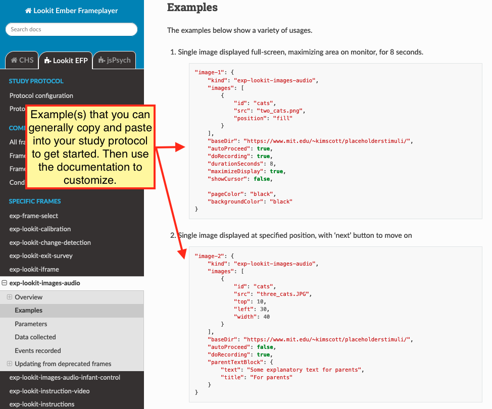 Annotated frame documentation page - examples