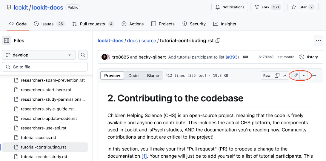 Edit button on GitHub