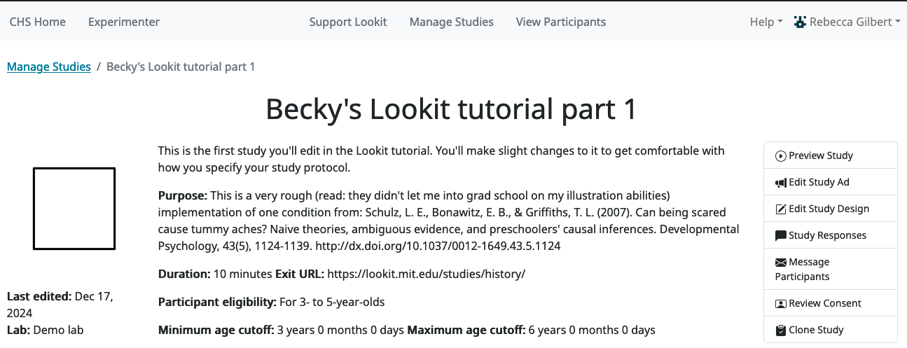 Study detail view after changes