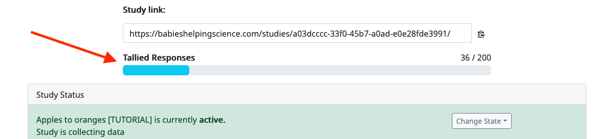 Tallied response count on the study detail page