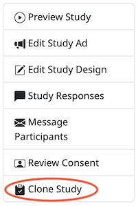 Clone study button on study detail page
