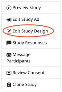 Edit Study Design button on the study detail page.